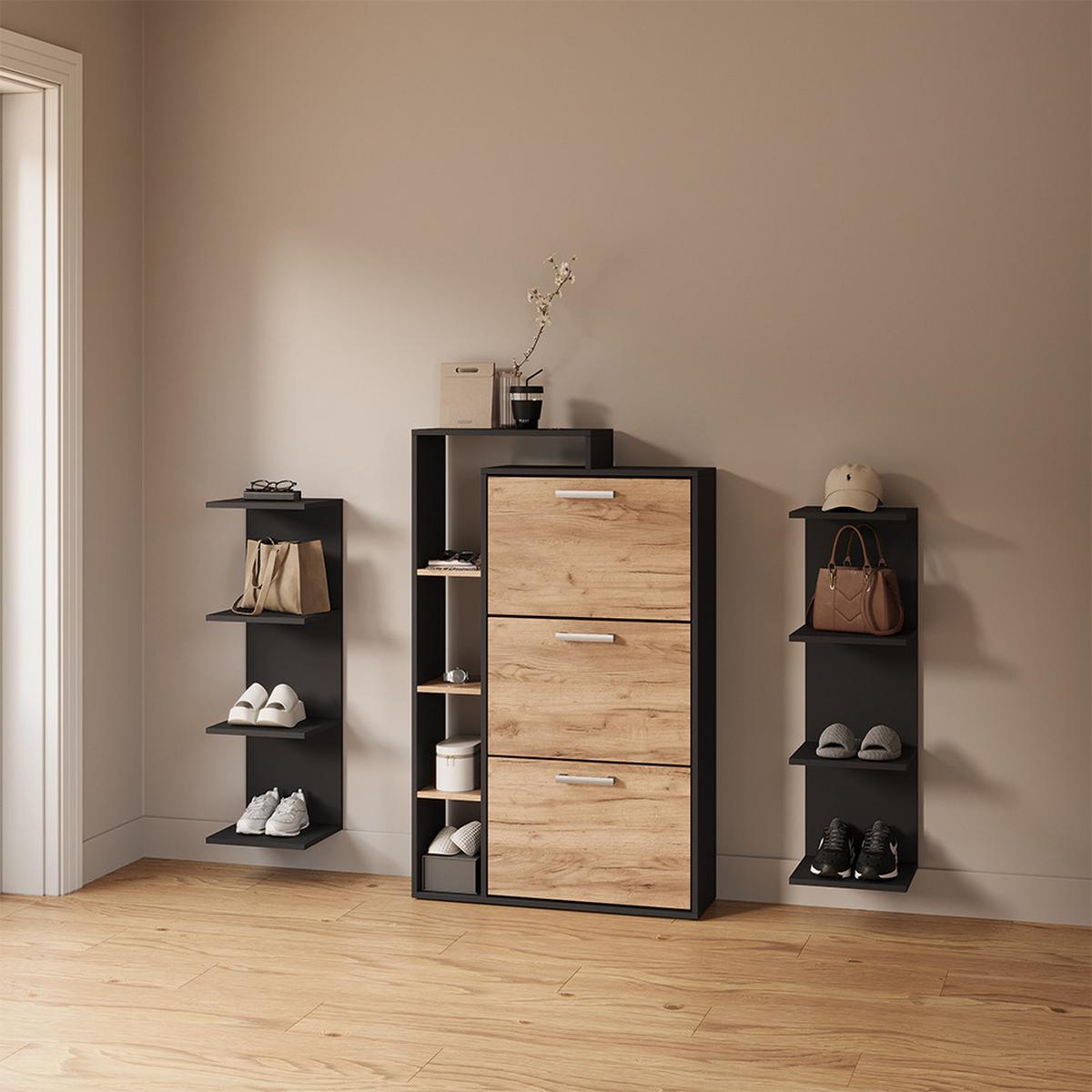 WANDREGAL Vesuvio Schwarz 30 x 95 cm 2er Set - Schwarz, Holzwerkstoff (30/95/28cm) - Livinity®