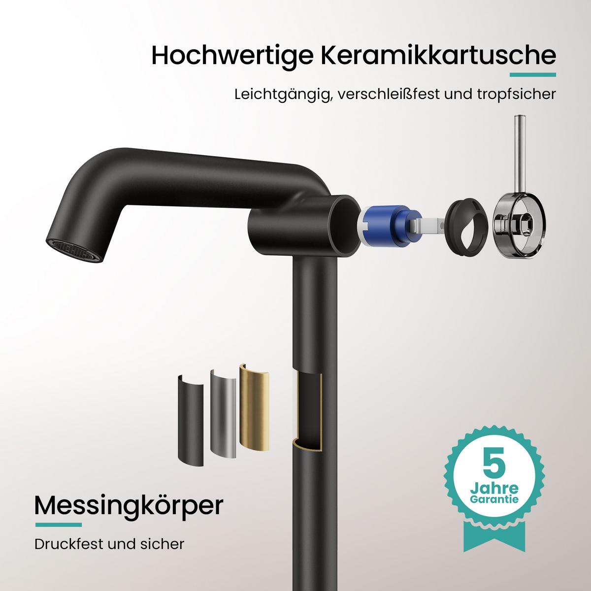 WASCHTISCHARMATUR Wasserzulaufrohr aus Edelstahl Schwarz Matt 26cm - Schwarz, Metall (22/7.6/33.2cm) - EMKE