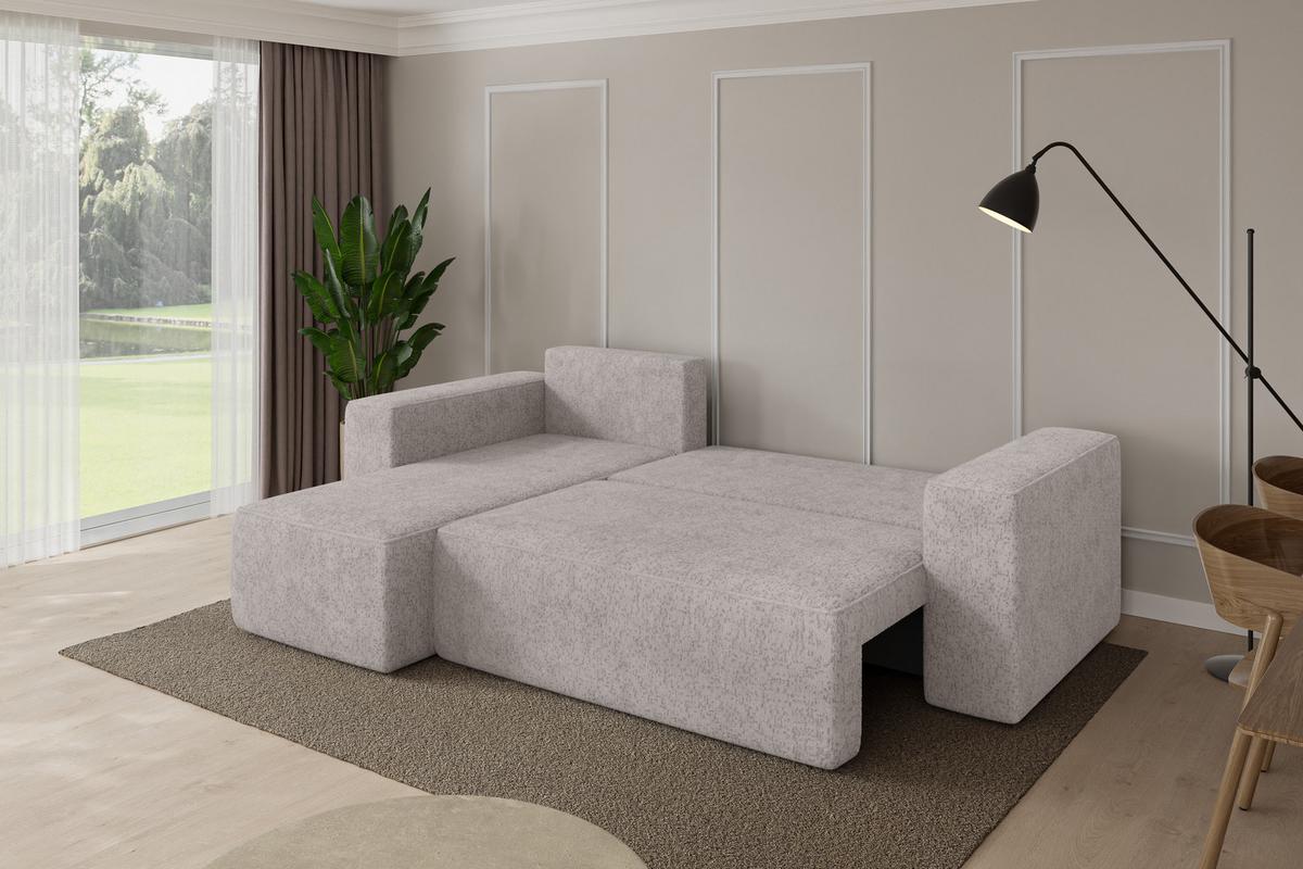 ECKSOFA mit Schlaffunktion Ottomane Links SENO-L 249x139x85 Hellgrau Velours - Hellgrau/Schwarz, Holzwerkstoff/Kunststoff (249/139cm) - ALTDECOR