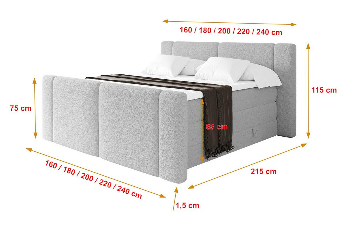 BOXSPRINGBETT mit Matratze H3/H4 - EVON KING Zanozek - 180x200 cm Hellgrau - Hellgrau, Holzwerkstoff (180/200cm) - ALTDECOR