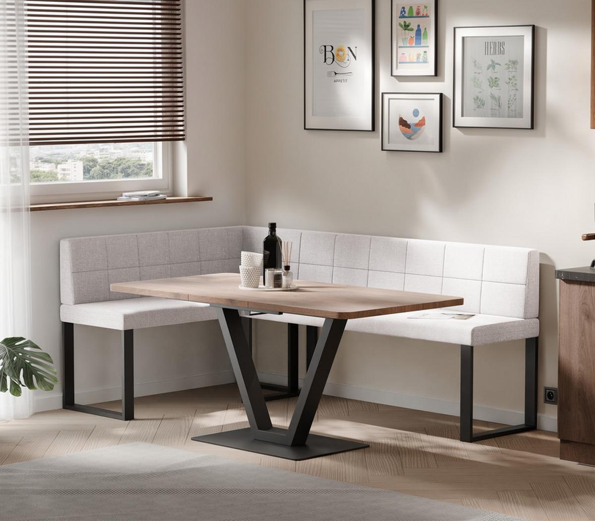 ECKBANK links SANA U Webstoff gesteppt, 142/196 cm Beige - Beige, Textil/Metall (142/196cm) - Idohome