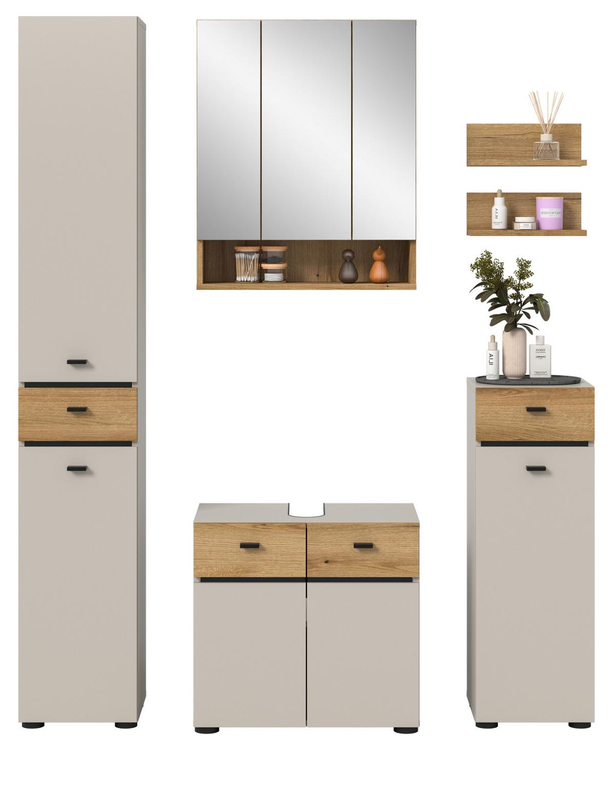 BADMÖBEL-SET Kaschmir, Evoke Eiche 6-teilig 154 cm, Komplettset mit viel Stauraum - Kaschmir/Eichefarben, Glas/Holzwerkstoff (154/191/35cm) - Inn.Furn