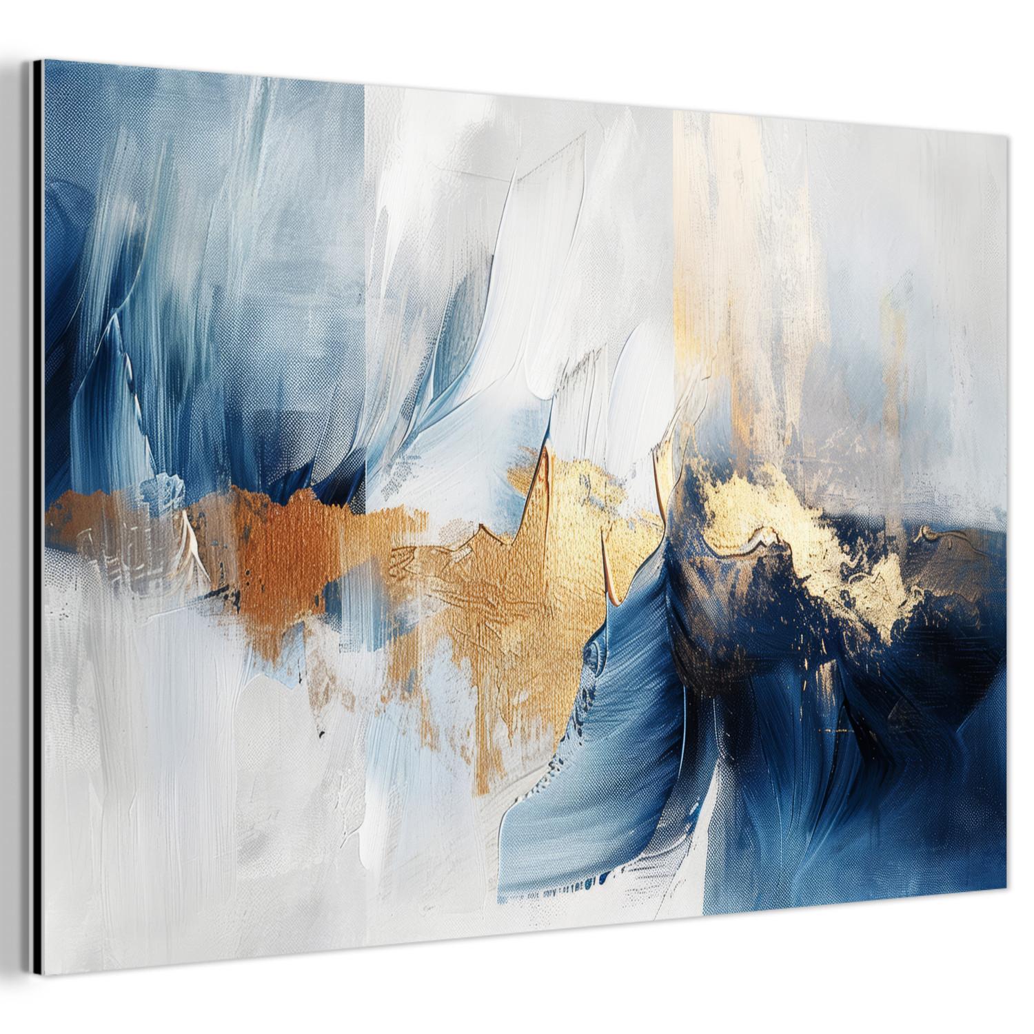 METALLBILD Gold - Blau - Aquarell - Kunst - Modern Deko Groß 120x80 cm - Hellblau, Metall (120/80cm) - MuchoWow