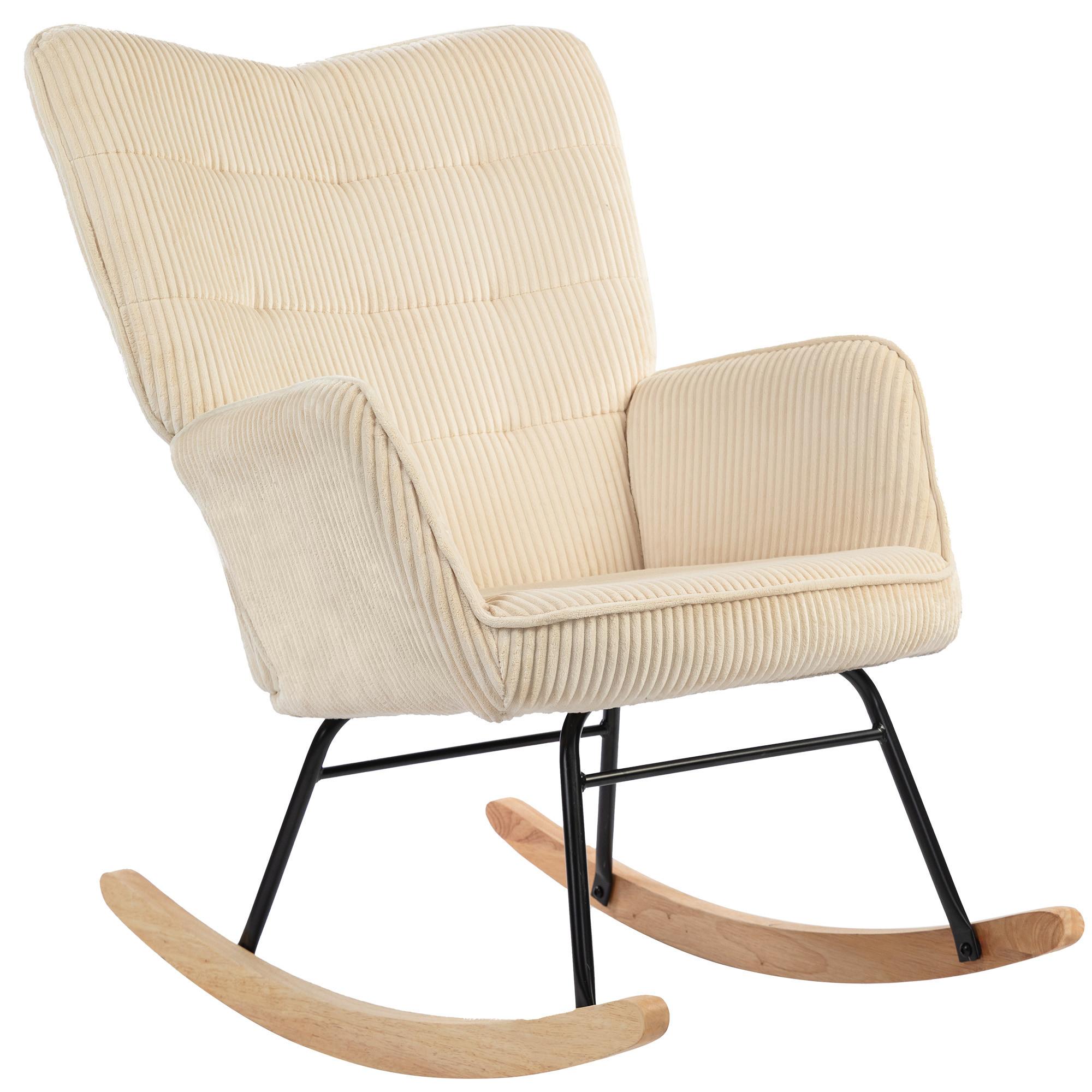 SCHAUKELSTUHL, Schaukelsessel mit Kordoptik, Armlehne für Wohnzimmer, Beige - Beige/Naturfarben, Buchenholz/Textil (98/101/71cm) - HOMCOM