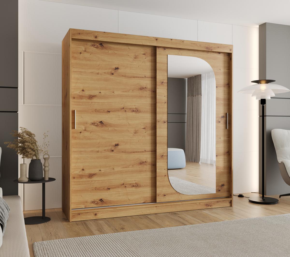 SCHIEBETÜRENSCHRANK mit Spiegel LUCY 200/200/62 2-türig - Silberfarben/Eiche Artisan, Holz (200/200/62cm) - MÖBEL KRYSPOL