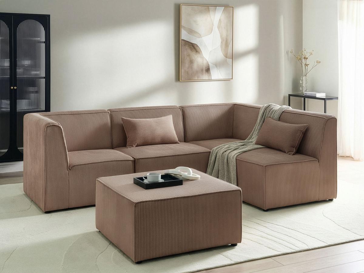 ECKSOFA Modul 4-Sitzer linksseitig Sandbeige Cord mit Ottomane Lemvig - Sandfarben/Beige, Textil (250/166cm) - Beliani