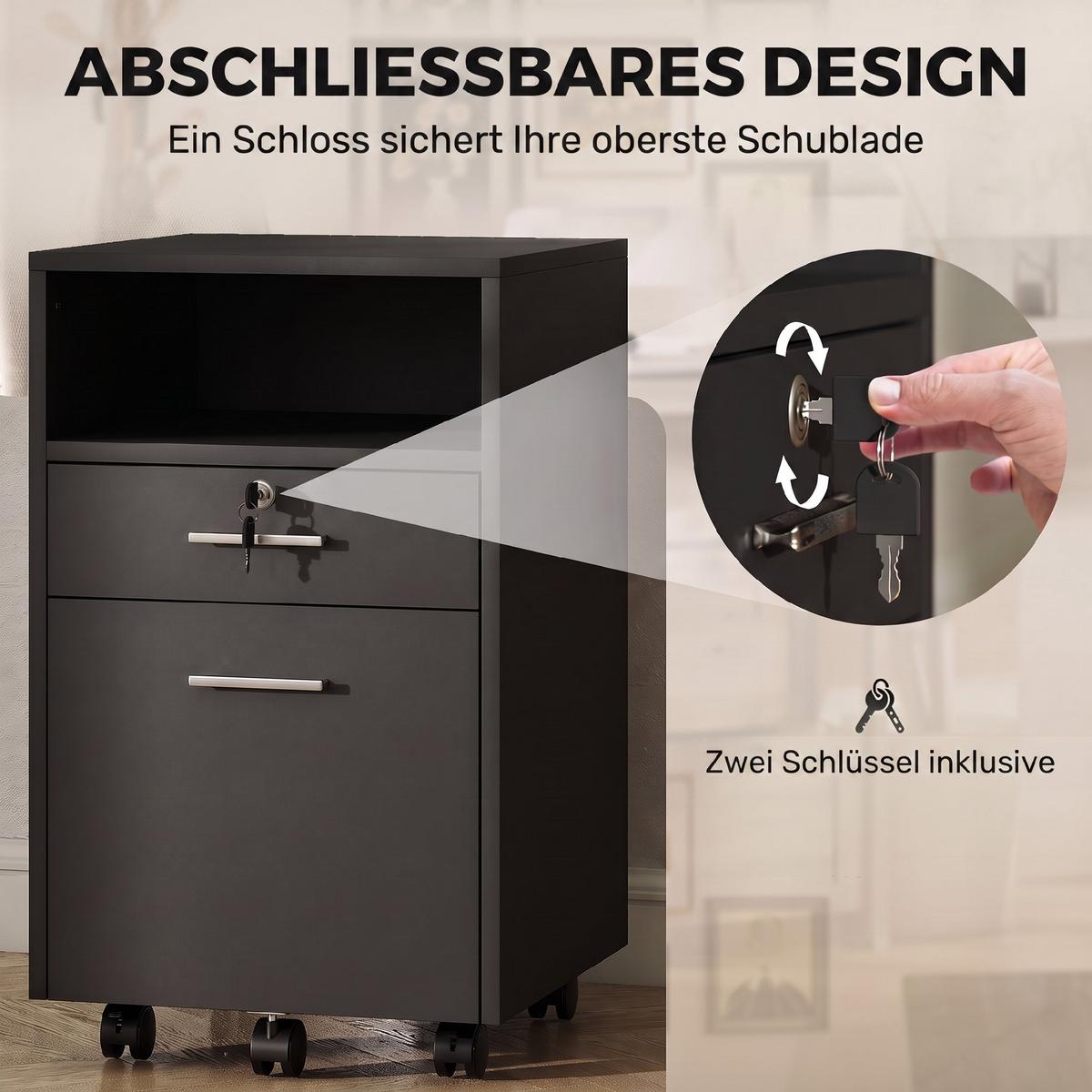 AKTENSCHRANK Spanplatte Schwarz - Schwarz, Holzwerkstoff/Metall (40/65/40cm) - Vinsetto