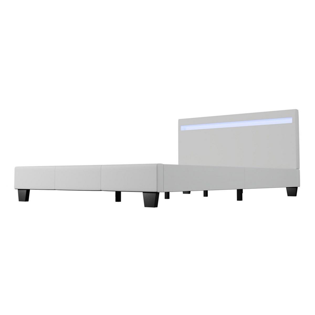 POLSTERBETT Paris mit Matratze und LED weiß 120x200cm - Weiß, Textil (120/200cm) - Juskys