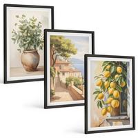 BILDER SET 3er Set - 40x60 cm Schwarzer Rahmen - Blumen in einer Vase, ein Meer aus Zitronen - Schwarz, Kunststoff (40/60cm) - TULUP