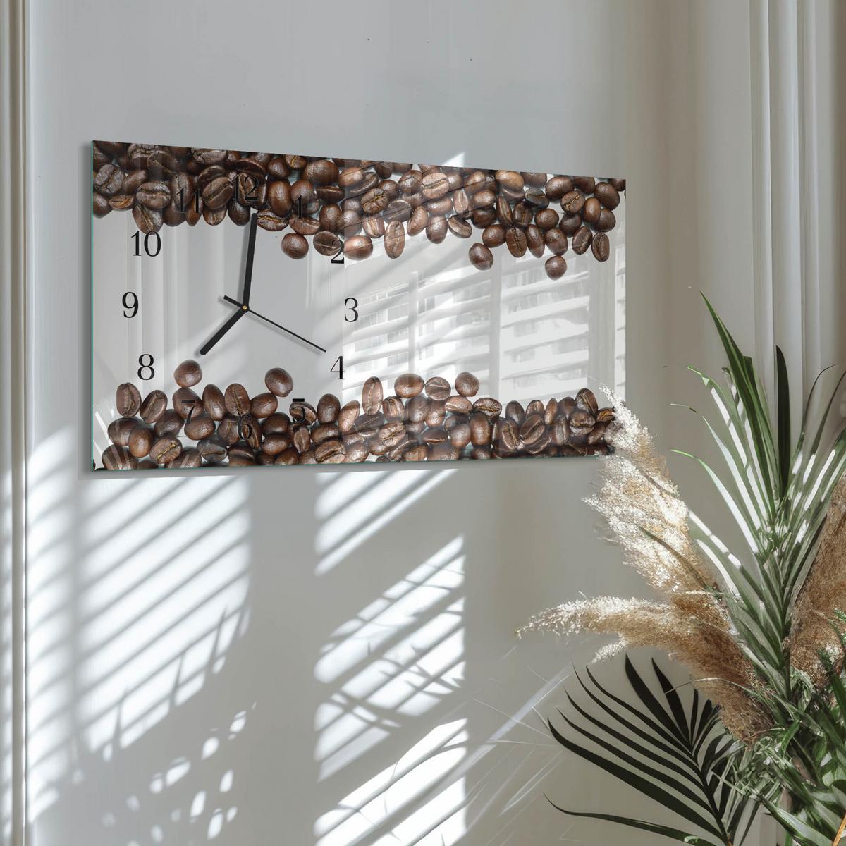 WANDUHR aus Glas 60x30 cm - Kaffeebohnen - Braun, Glas (60/30/0.4cm) - TULUP