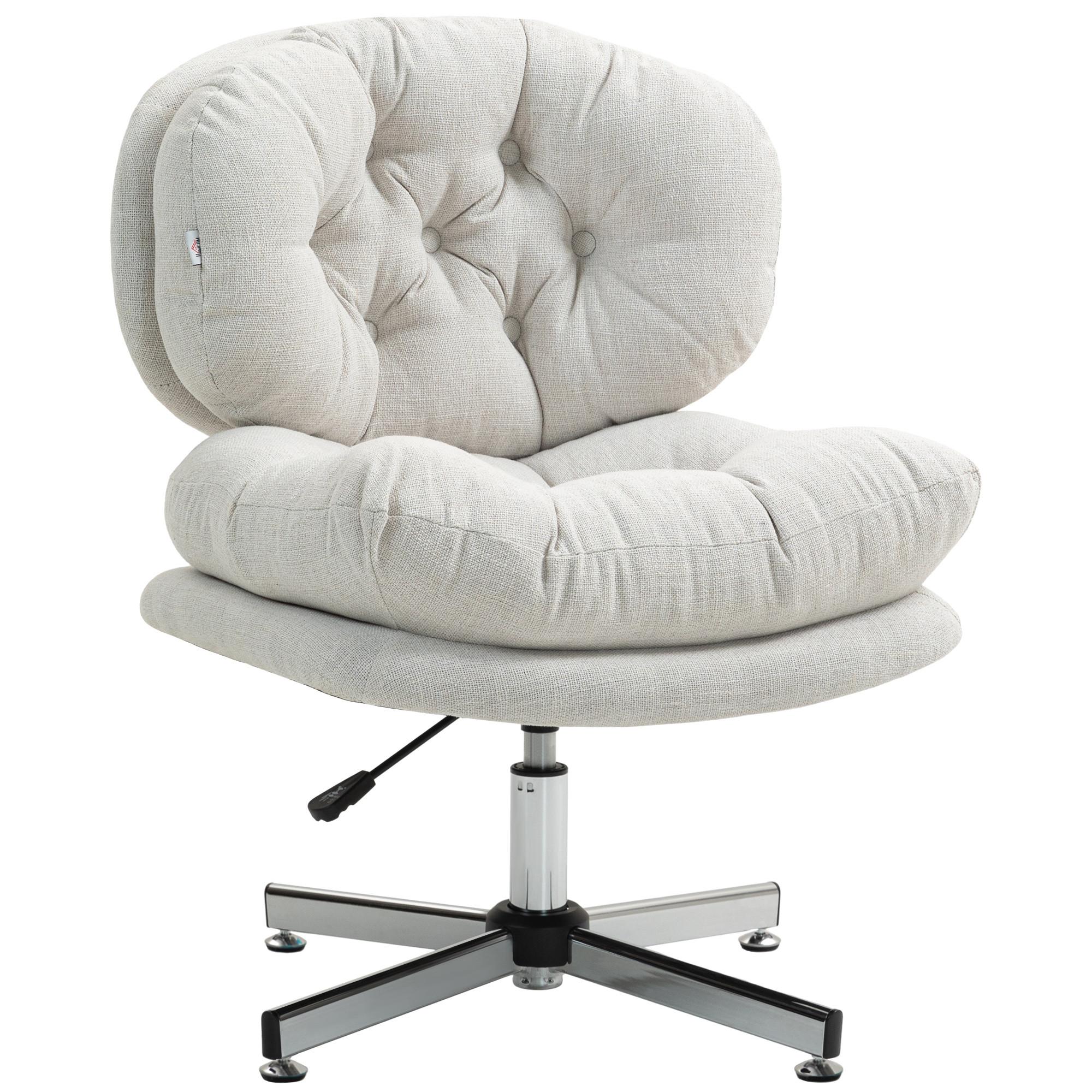 BÜROSTUHL, Gepolsterter Schneidersitz-Stuhl mit Leinenoptik, Cremeweiß - Silberfarben/Creme, Textil/Metall (65/94/65cm) - HOMCOM