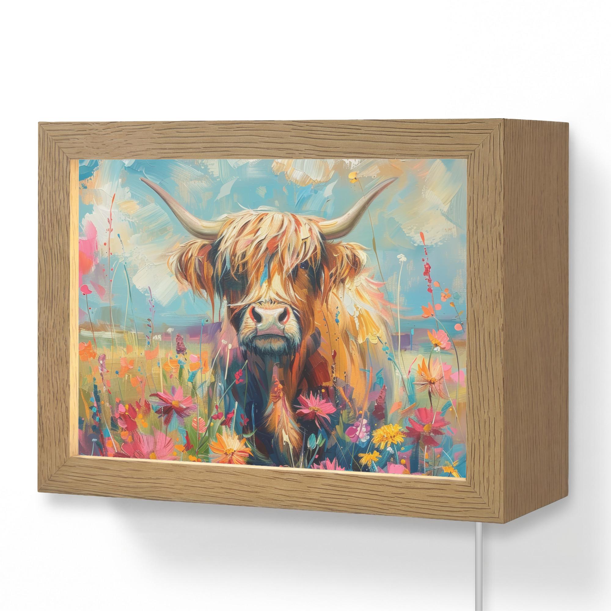WANDLEUCHTE Schottische Hochländer - Natur - Farbenfroh - Blumen 20x15 cm - Multicolor, Holzwerkstoff (20/15/8cm) - OnlyWow