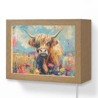 WANDLEUCHTE Schottische Hochländer - Natur - Farbenfroh - Blumen 20x15 cm - Multicolor, Holzwerkstoff (20/15/8cm) - OnlyWow