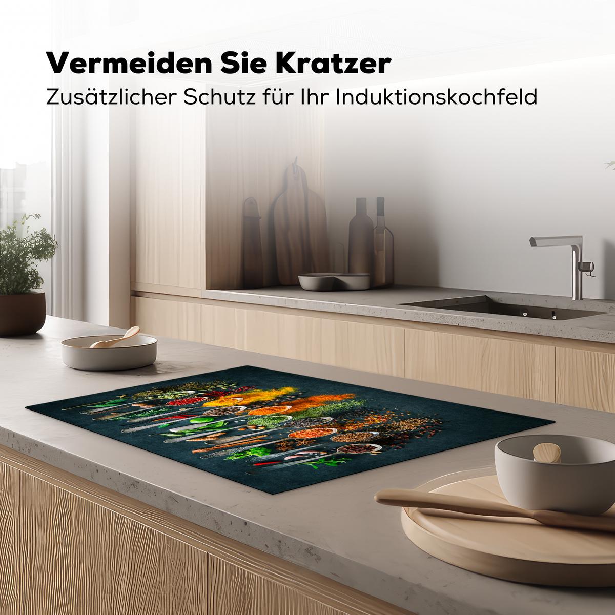 HERDABDECKPLATTE Kräuter - Gewürze - Löffel Ceranfeldabdeckung 76x51.5 cm - Multicolor, Kunststoff (76/51.5/0.2cm) - MuchoWow