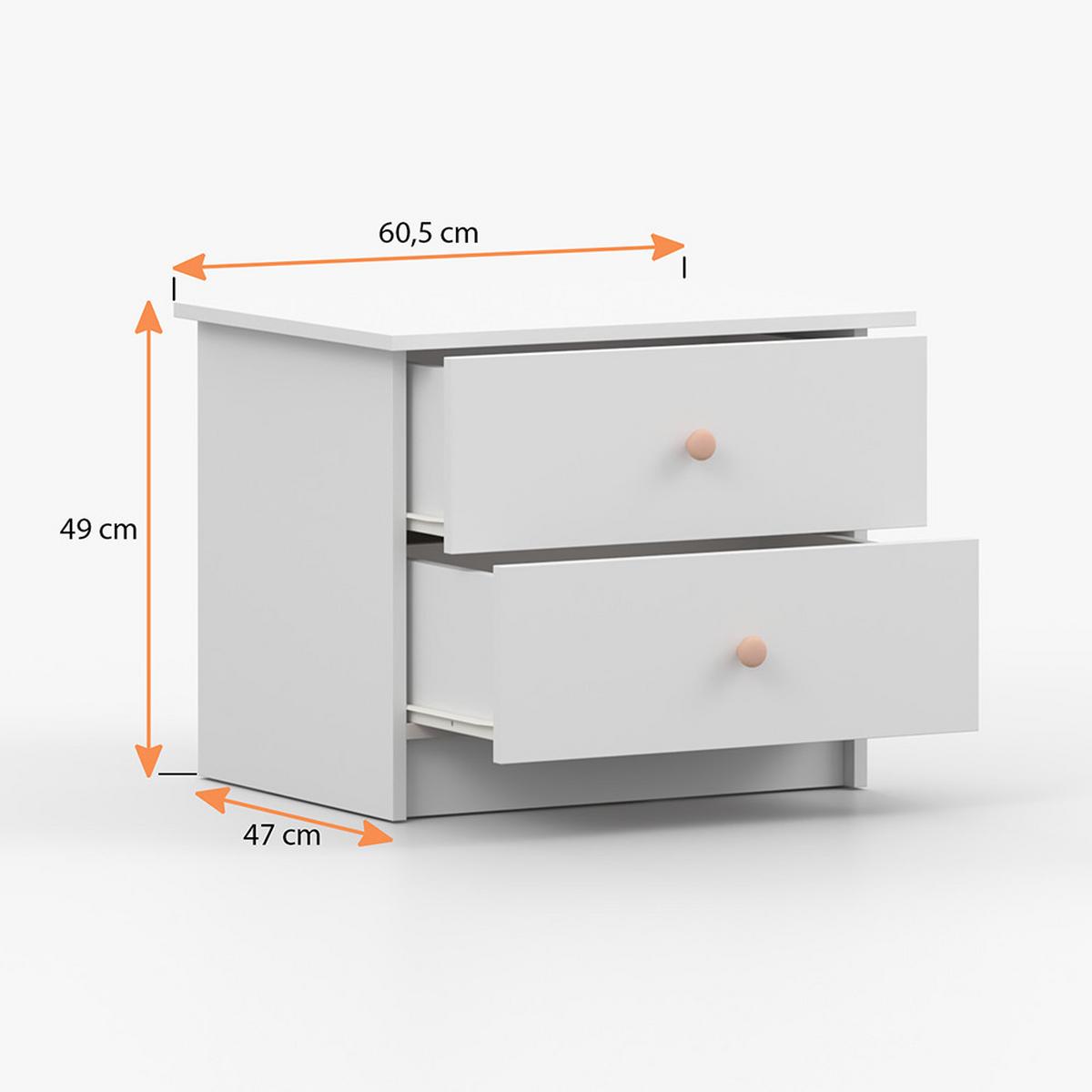 NACHTTISCH OLAF I Weiß 60,5/49/47 cm, Griff Anthrazit - Anthrazit/Weiß, Holzwerkstoff/Metall (60.5/49/47cm) - imoebel24