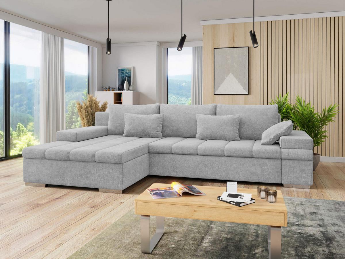 ECKSOFA Bangkok, Seite: Links - Silberfarben/Alufarben, Holz/Textil (310/175cm) - MIRJAN24