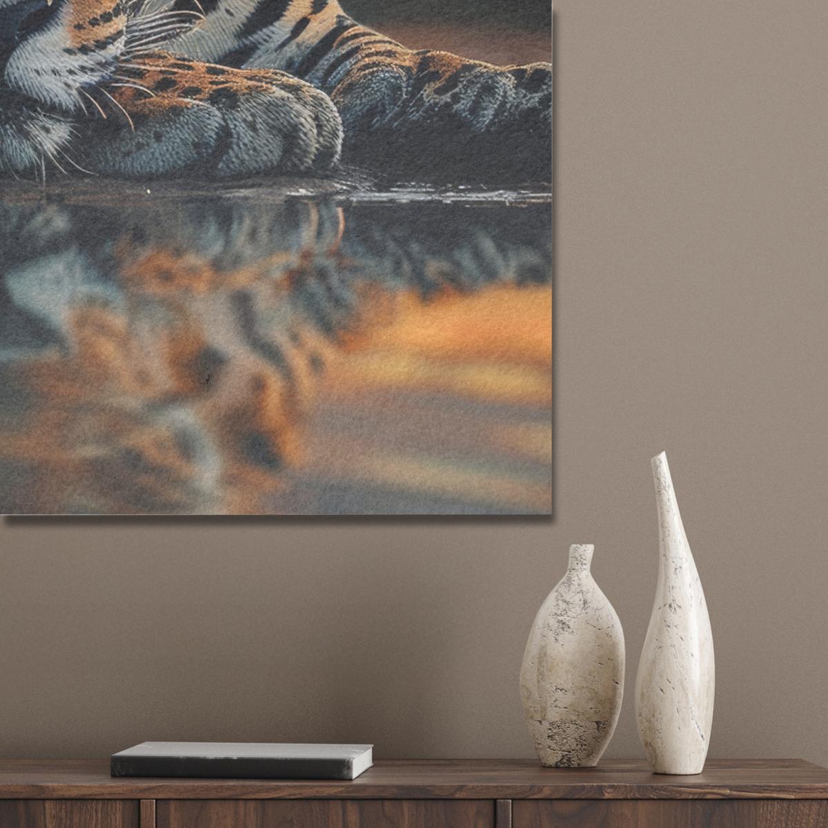 AKUSTIKBILD Natur - Leopard - Tier - Sonnenuntergang - Modern Akustikpaneele 90x90 cm - Orange, Kunststoff (90/90/0.9cm) - MuchoWow
