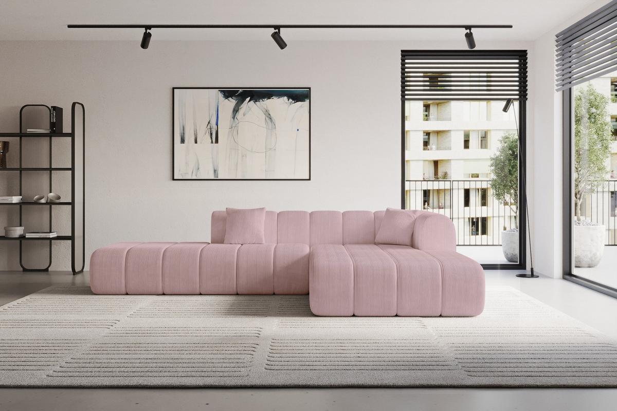 ECKSOFA Ottomane Rechts BILA-L 289x176x71 Rosa Cord - Schwarz/Rosa, Holzwerkstoff/Kunststoff (289/176cm) - ALTDECOR