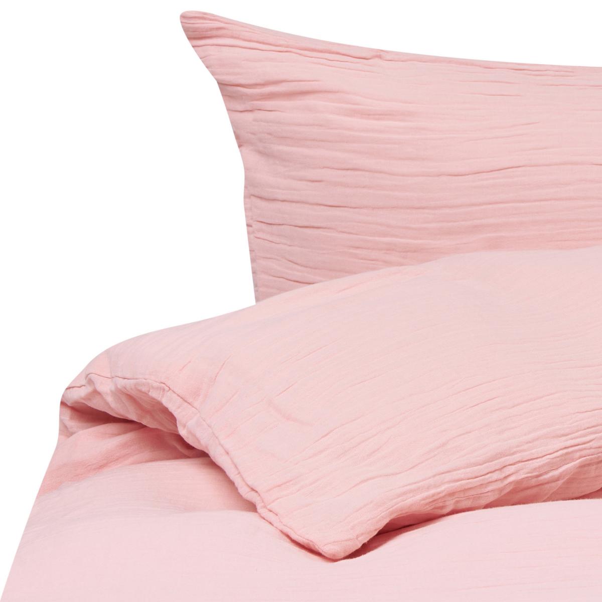 BETTWÄSCHE-SET 200/200 cm Baumwollmusselin Pastellrosa Sumner - Pink, Textil (200/200cm) - Beliani