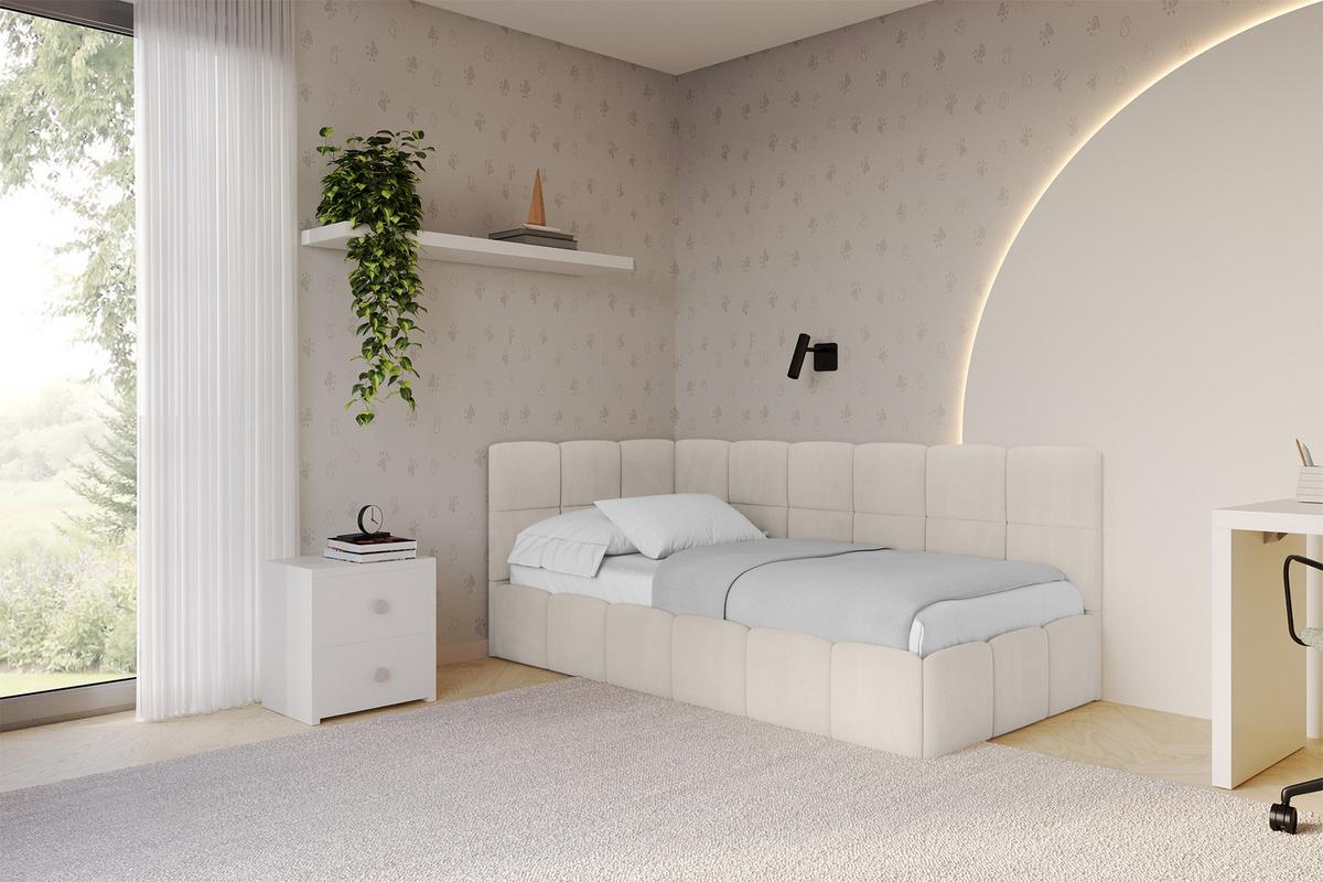 EINZELBETT Jugendbett mit Bettkasten Rechts, mit Matratze - LIVY 100x200 Beige - Beige, Holzwerkstoff/Textil (100/200cm) - ALTDECOR