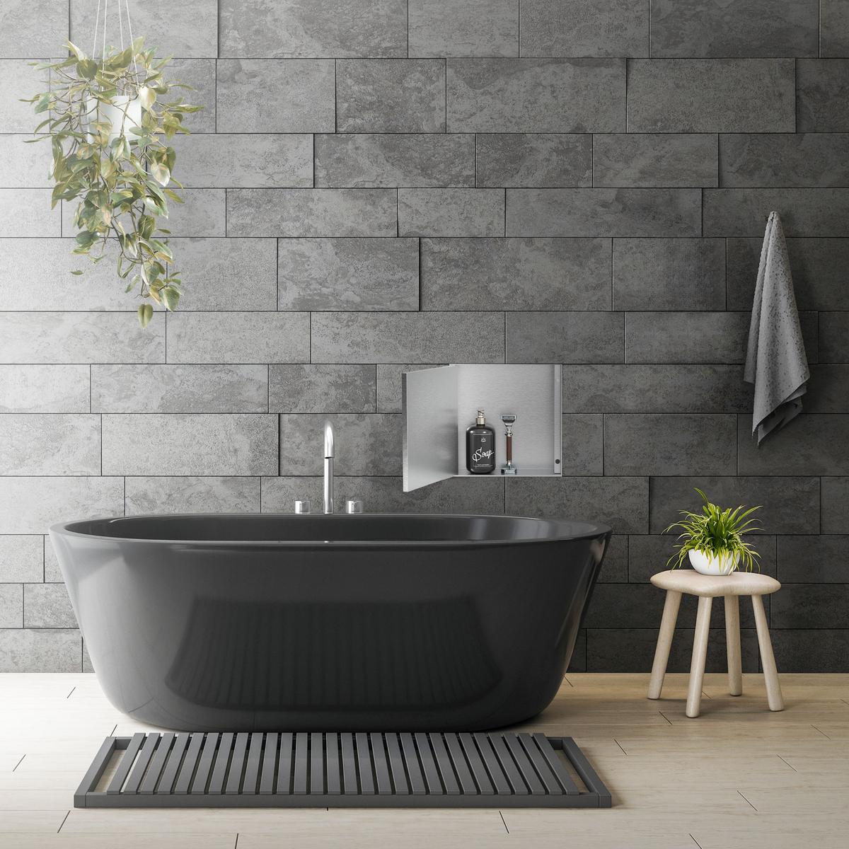 DUSCHNISCHE Edelstahl gebürstet mit befliesbarer Tür Silber 25,5/25,5 cm - Silberfarben, Metall (30/10/30cm) - LuxeBath