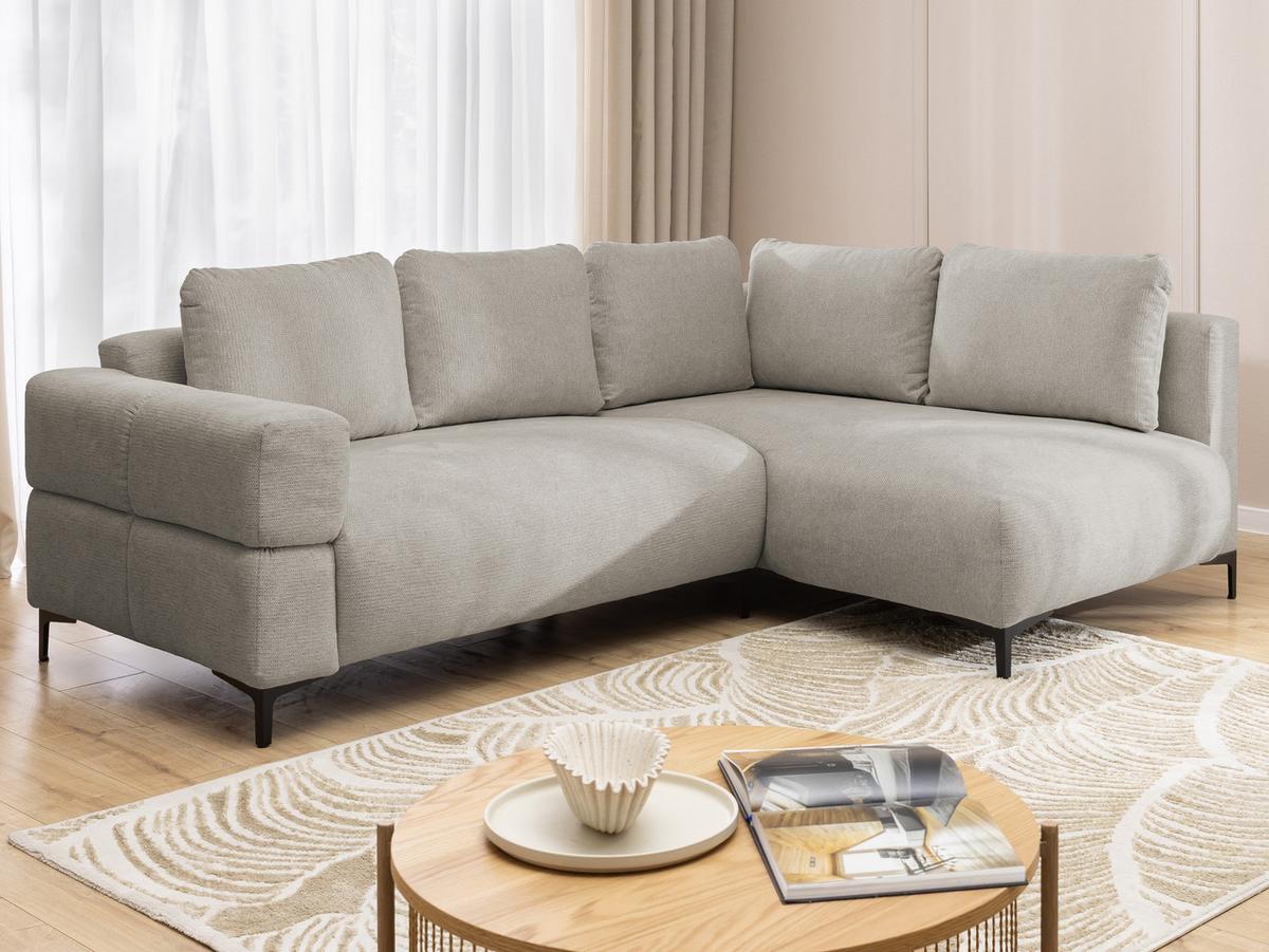 ECKSOFA Cardea in Bubble-Optik aus weichem Taupe Strukturstoff mit hohem Sitzkomfort - Ottomane rechts - Taupe/Schwarz, Holz/Textil (230/170cm) - S-Style