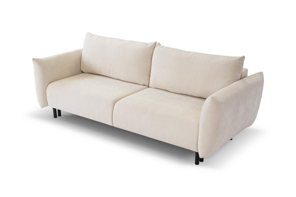 BETTSOFA UNO Beige Chenille-Stoff mit Schlaffunktion - Beige, Holz (240/90/108cm) - MASSENO