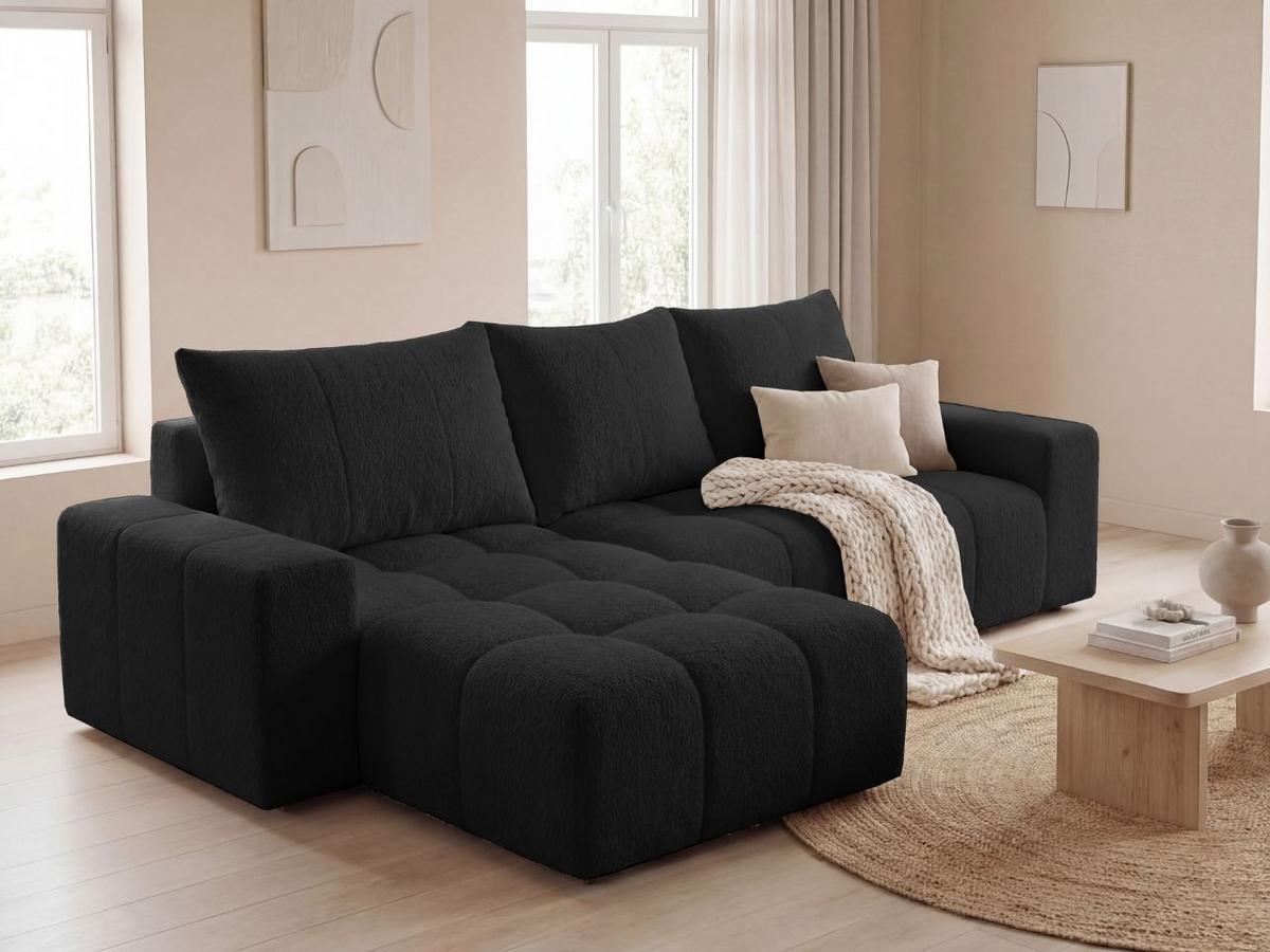 ECKSOFA Bresso Bouclé-Stoff Schwarz - Schwarz, Holz/Textil (255/168cm) - Graingold