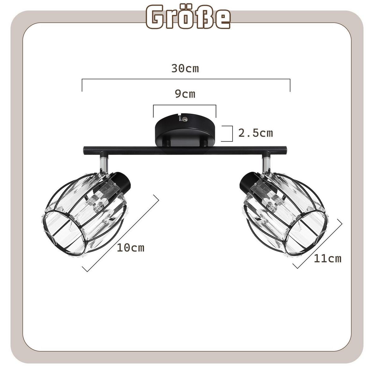 DECKENSTRAHLER Lehman 2-flammig 30/16/21cm - Schwarz, Metall (30/16/21cm) - Nettlife