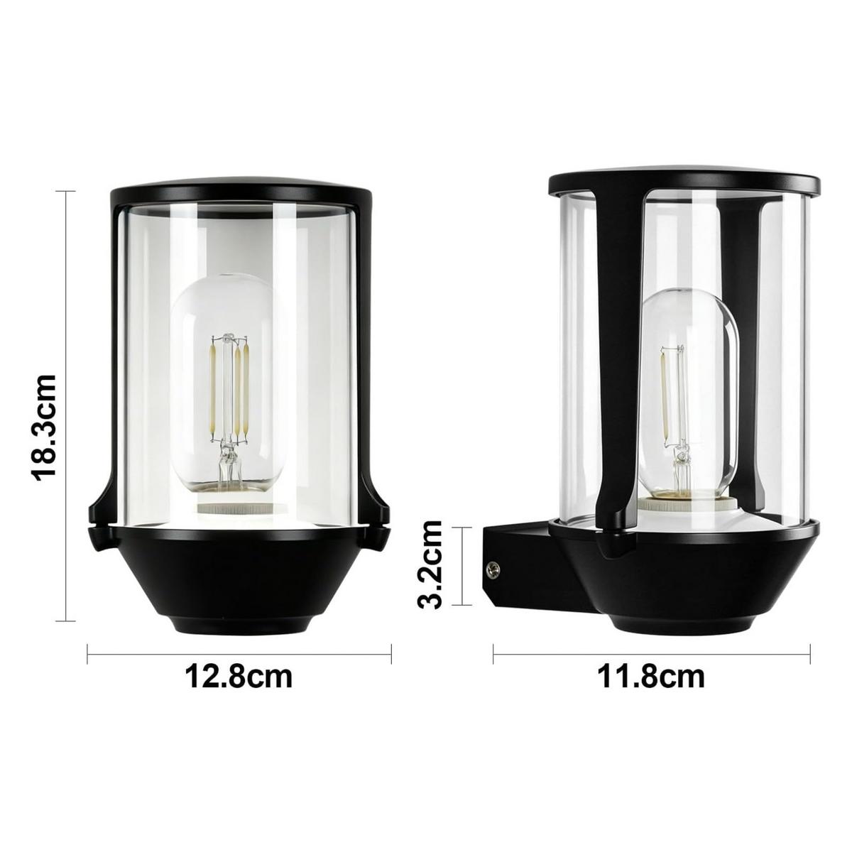 AUSSENWANDLEUCHTE Corenli 12.8/11.8/18.3 cm - Schwarz, Glas/Metall (11.8/18.3/12.8cm) - ZMH