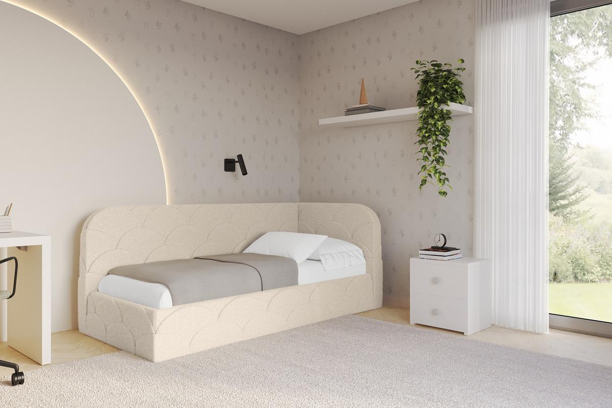 EINZELLBETT Jugendbett mit Bettkasten, Links - ELRY 80x200 Dunkelbeige - Cappuccino, Holzwerkstoff/Textil (80/200cm) - ALTDECOR