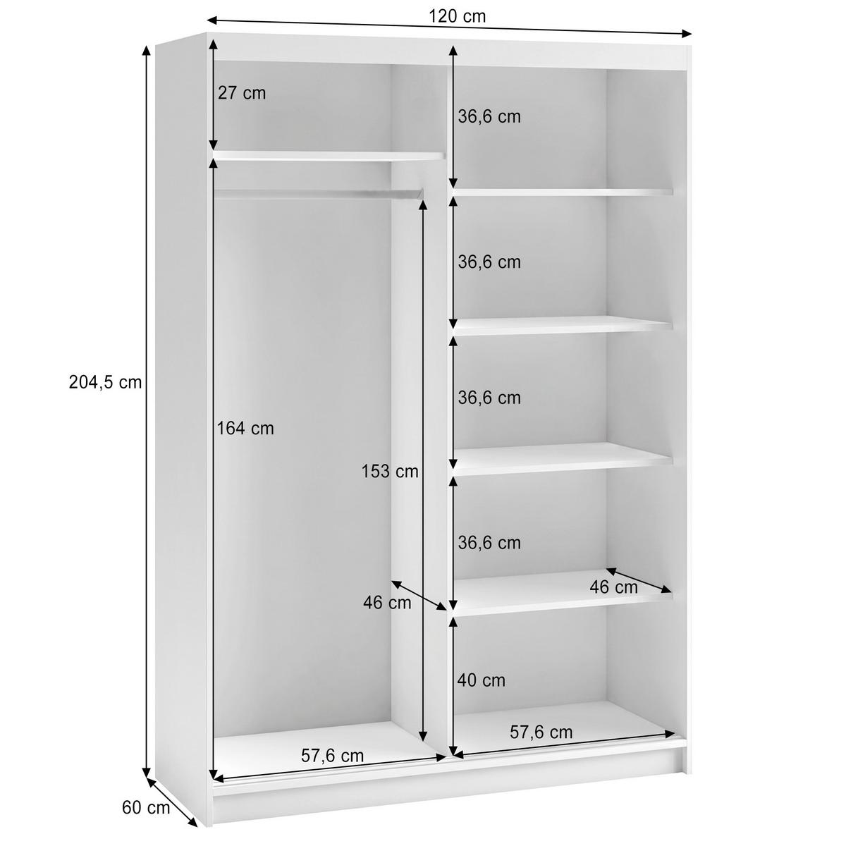SCHWEBETÜRENSCHRANK Donatello mit 2 Türen. 120 cm, Kaschmir+eiche Artisan - Kaschmir/Eiche Artisan, Holzwerkstoff (120/205/60cm) - Beautysofa