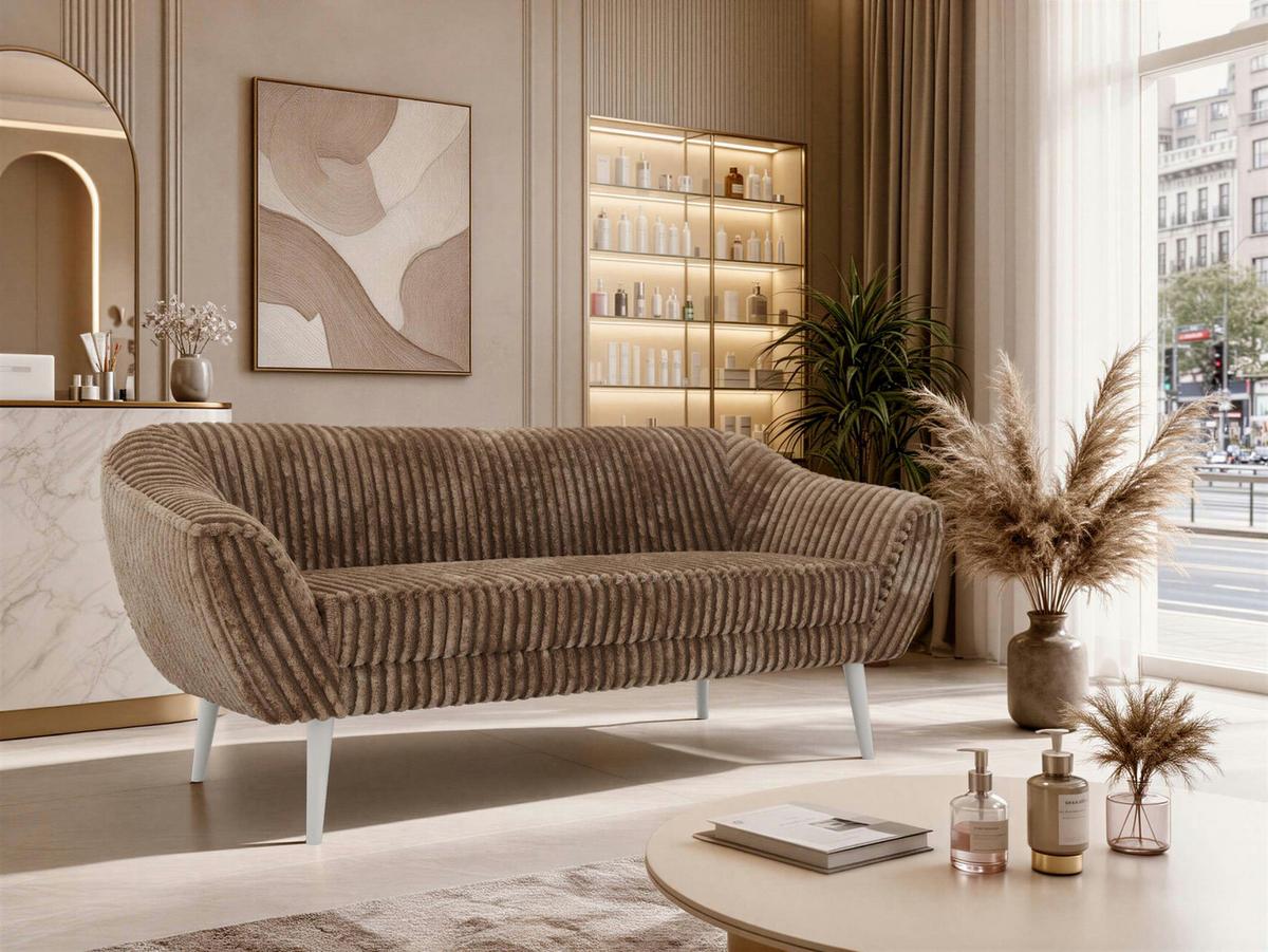 3-SITZER-SOFA PIRS - Braun Cord - Weiße Beine - Braun/Weiß, Holzwerkstoff/Textil (180/75/74cm) - MKS