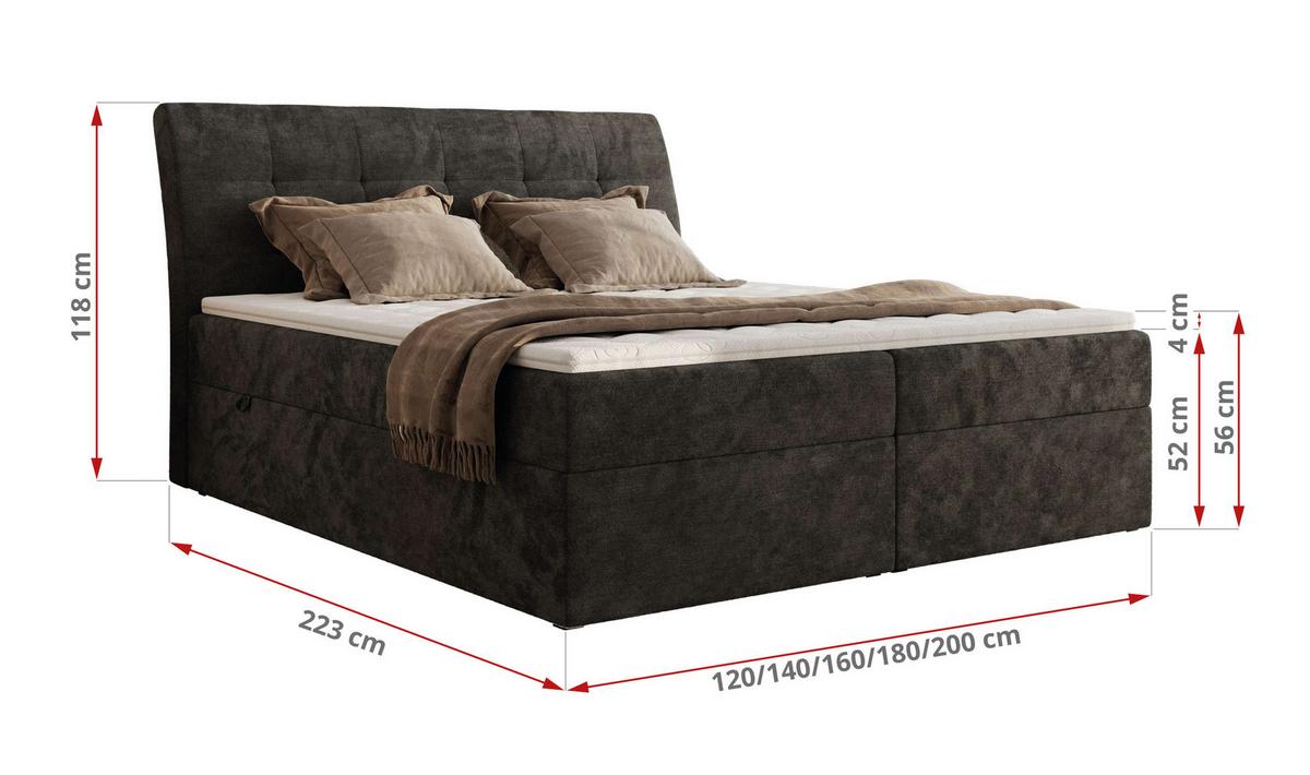 BOXBETT DAGOS 180/200 - Dunkelgrau Schenille glatt - H3 - Topper T25 - Dunkelgrau, Textil (180/200cm) - MKS