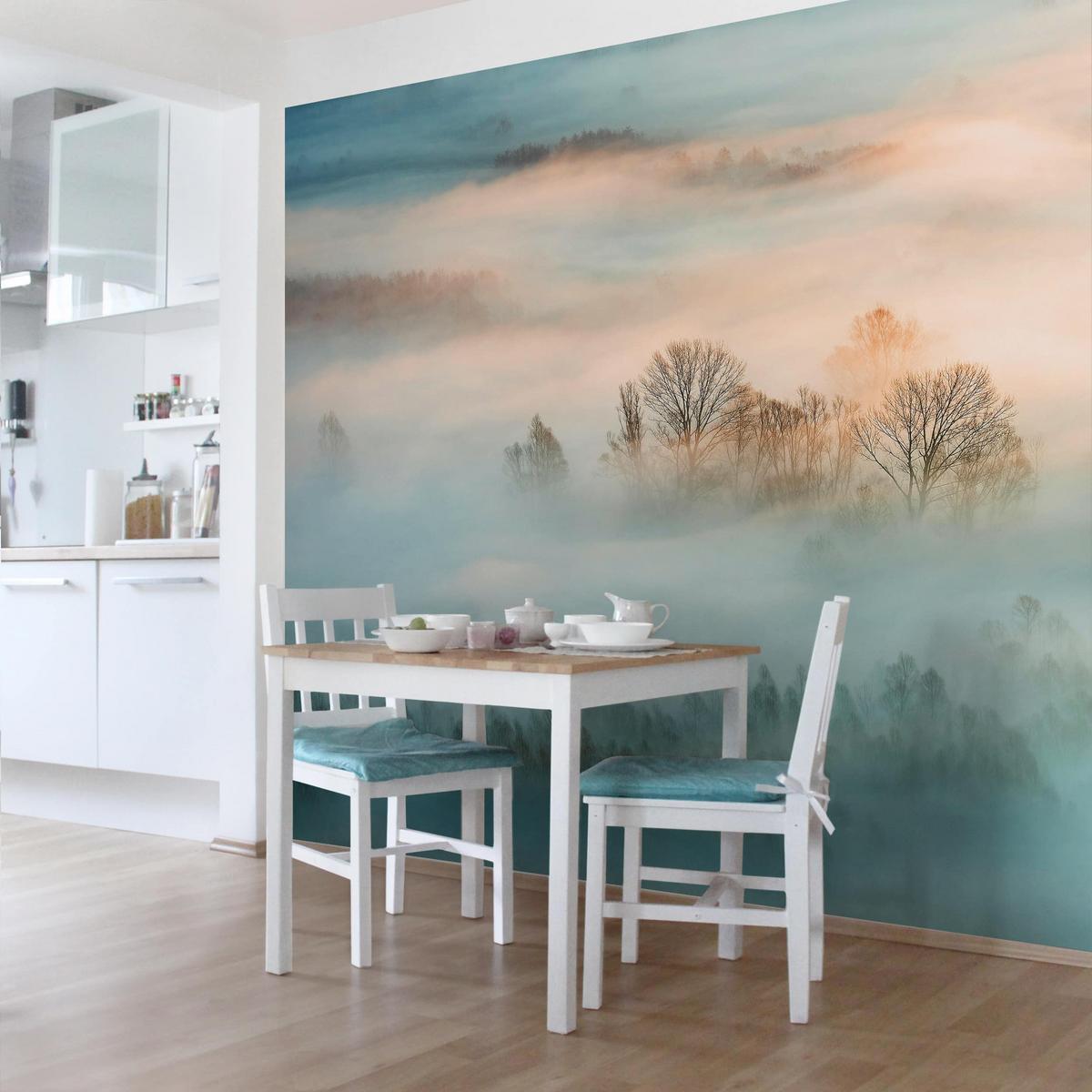 FOTOTAPETE Nebel bei Sonnenaufgang 240/240 cm - Eichefarben, Papier (240/240cm) - Bilderwelten