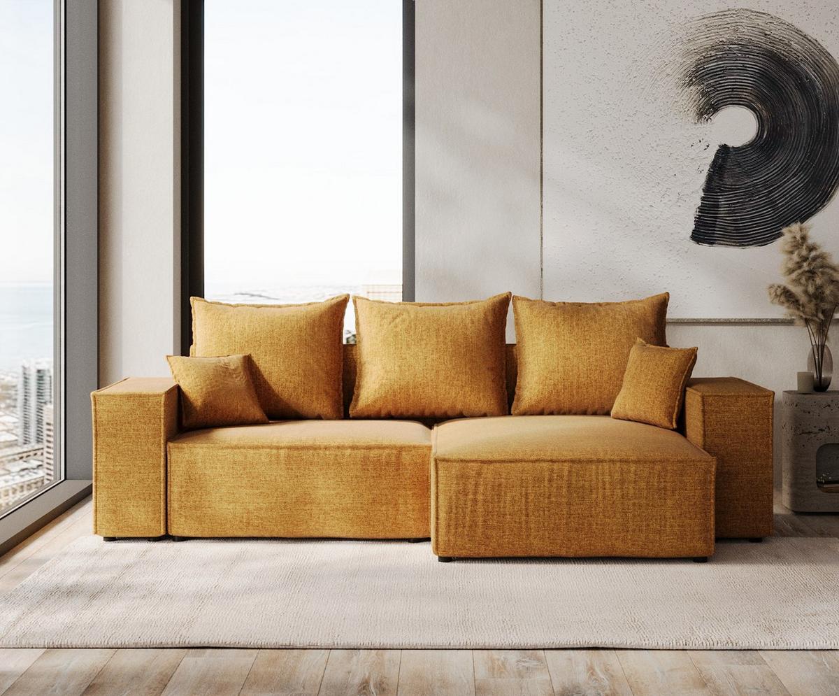 ECKSOFA SENSO mit Schlaffunktion Honiggelb im City Stoff - Schwarz/Honig, Holz/Holzwerkstoff (255/148cm) - AltaBeds