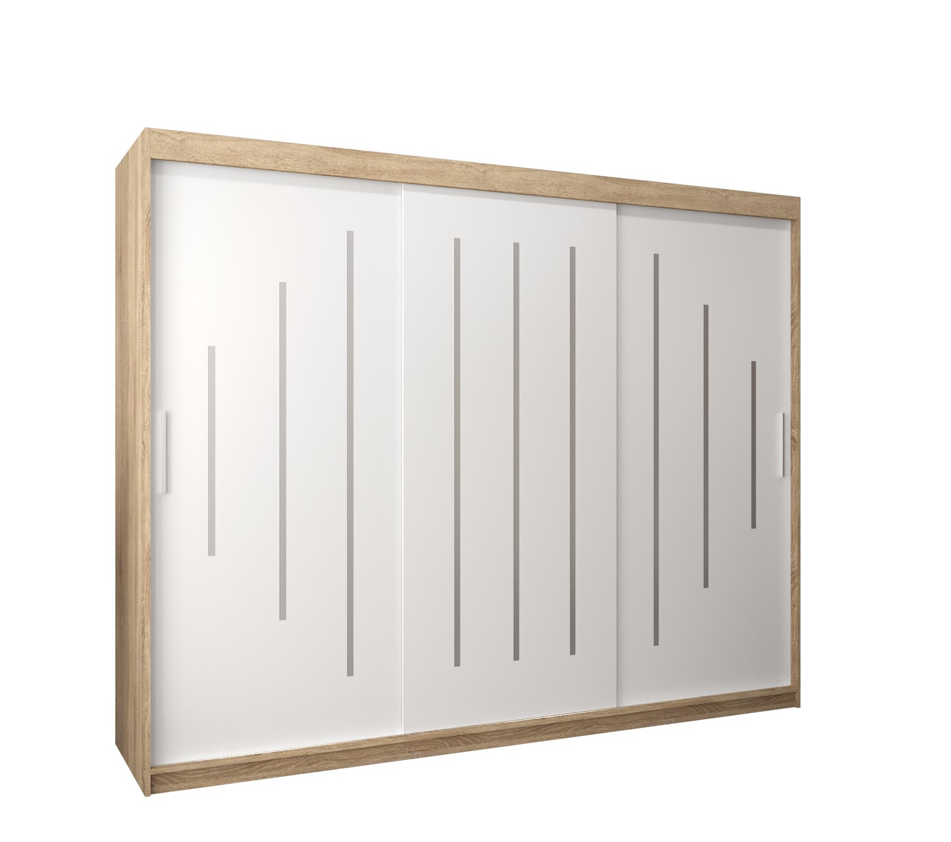SCHWEBETÜRENSCHRANK 200/250/62 3-türig - Silberfarben/Weiß, Holz/Kunststoff (250/200/62cm) - Abiks Möbel
