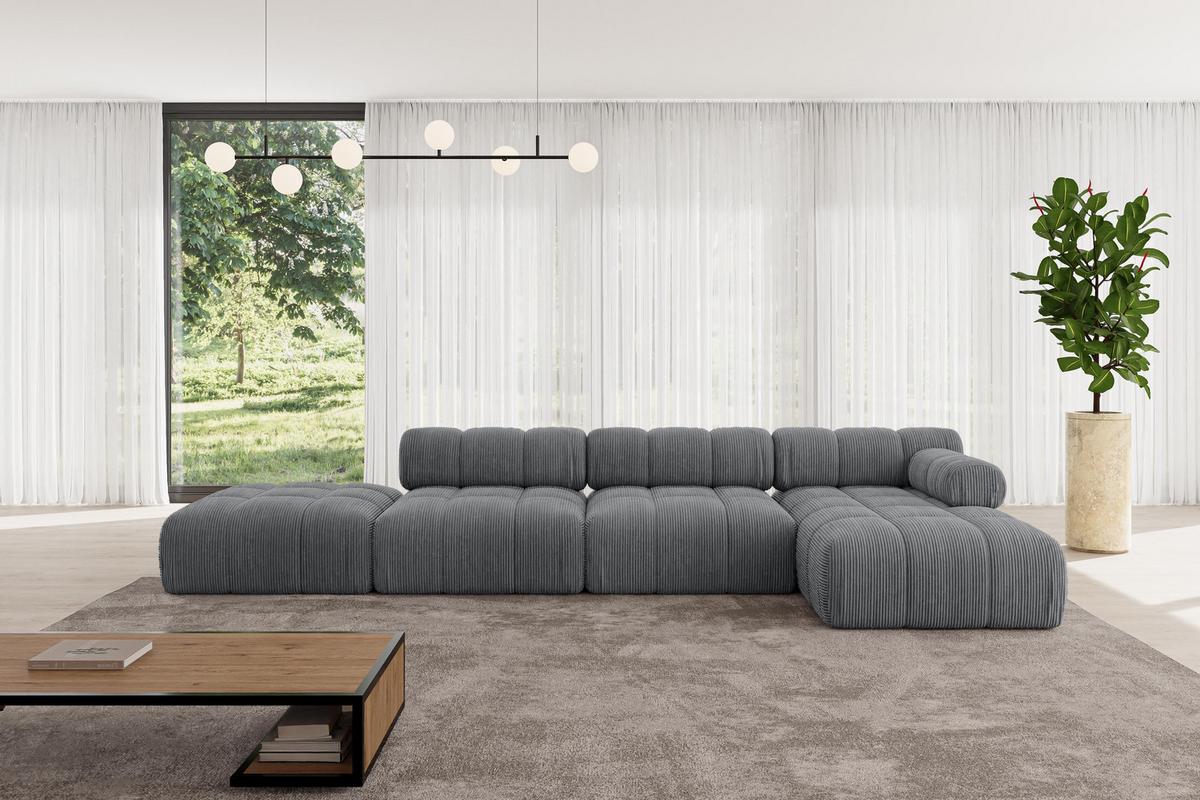 ECKSOFA modulares Sofa Lizur-L2 - 380x160x70 cm Dunkelgrau Cord - Dunkelgrau, Holzwerkstoff/Textil (380/160cm) - ALTDECOR