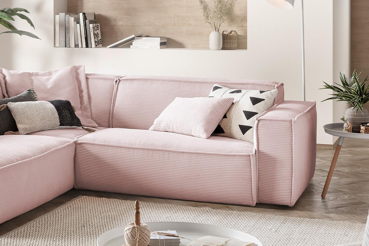 ECKSOFA SAMU Pink Cord - Schwarz/Rosa, Textil (254/224cm) - KAWOLA