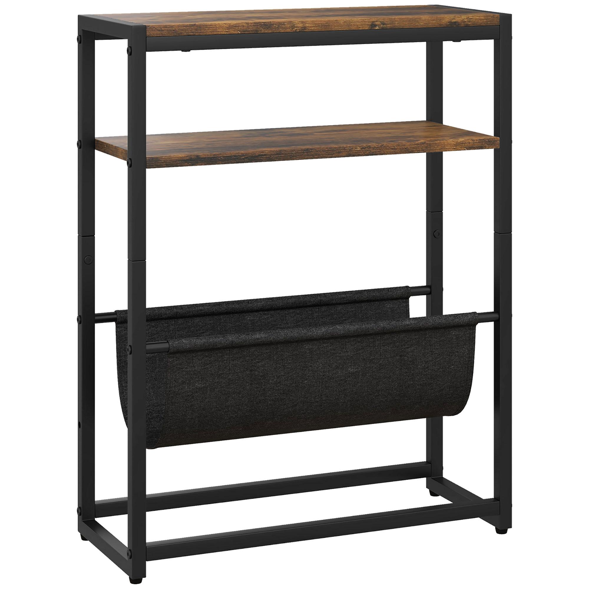 BEISTELLTISCH Holzwerkstoff Stahl Rustikal-Braun - Schwarz/Braun, Holzwerkstoff/Metall (43/18/56cm) - HOMCOM