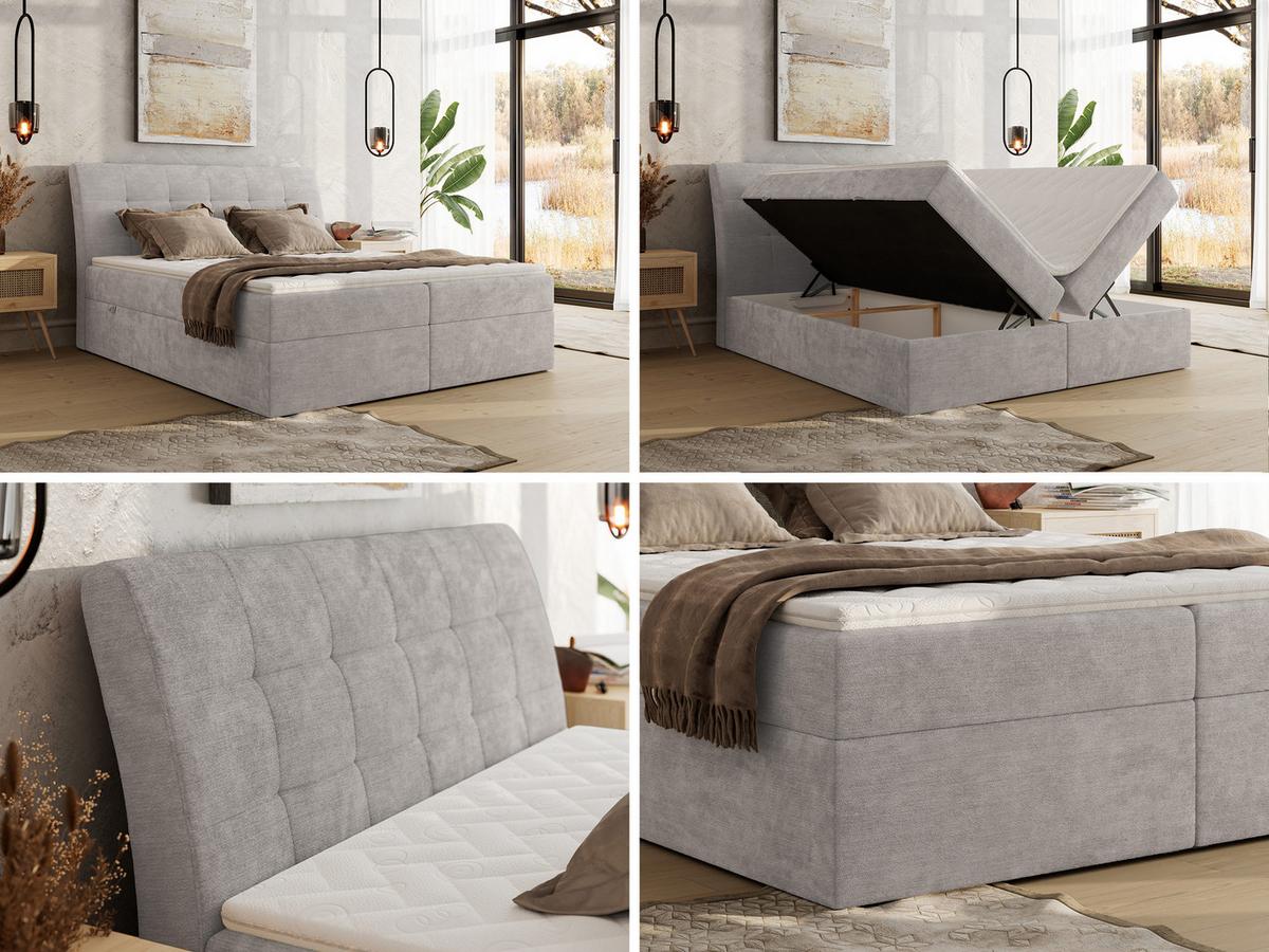 BOXBETT DAGOS 120/200 - Hellgrau Schenille glatt - H4 - Topper T25 - Hellgrau, Textil (120/200cm) - MKS