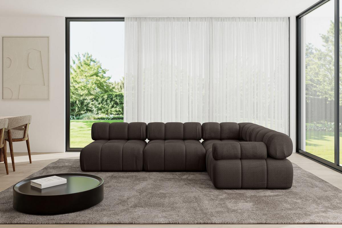 ECKSOFA modulares Sofa Mende-L2 - 285x190x70 cm Braun Velours - Braun, Holzwerkstoff/Textil (285/190cm) - ALTDECOR