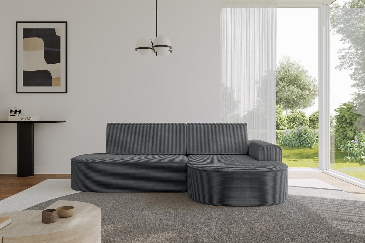 ECKSOFA mit Schlaffunktion und Bettkasten Ottomane Rechts MARI-L1-S - 283x167x73 cm Dunkelgrau Cord - Alufarben/Schwarz, Holzwerkstoff/Kunststoff (167/283cm) - ALTDECOR