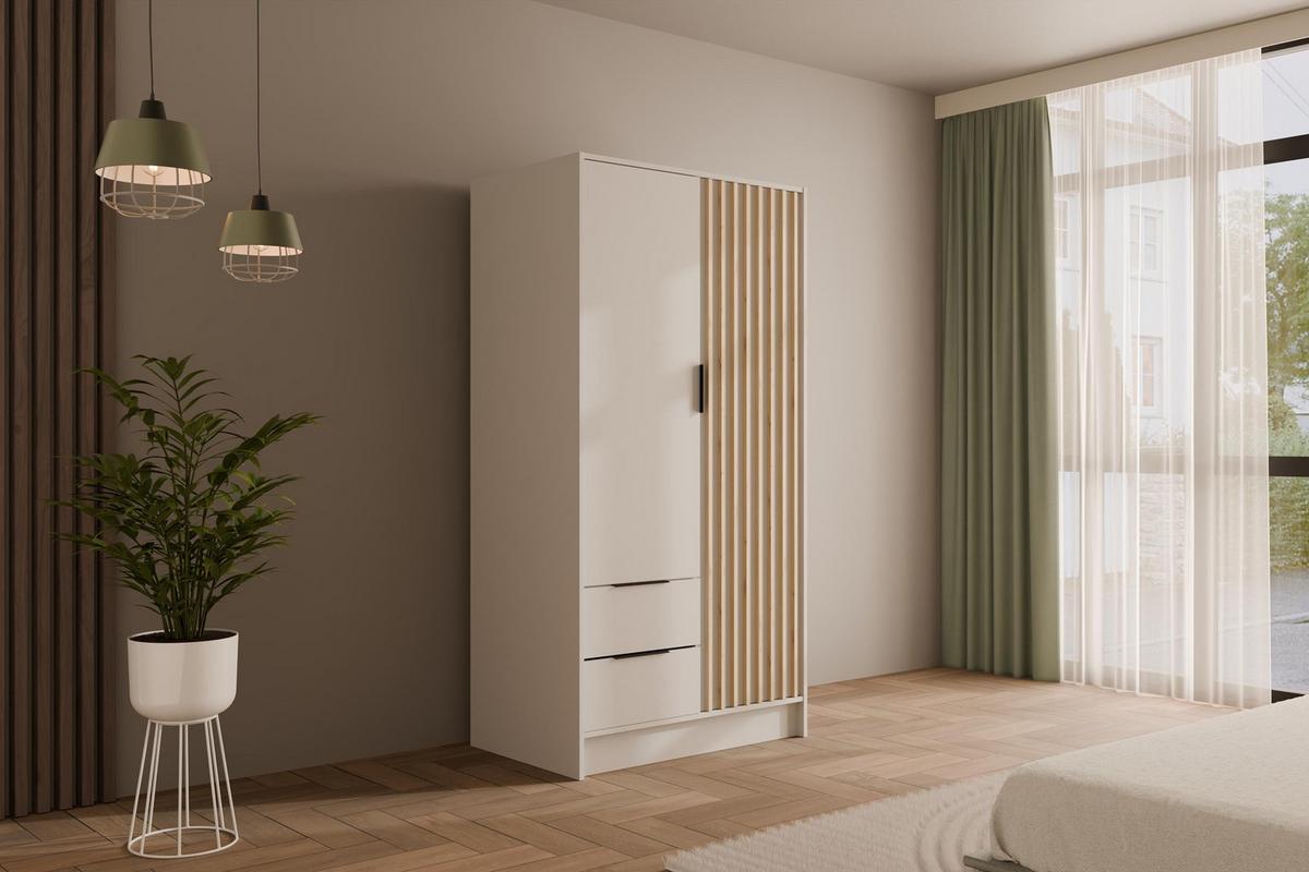 KLEIDERSCHRANK NELIA - 120 cm - Weiß/Eiche Artisan, Holzwerkstoff (102/200/51cm) - ALTDECOR