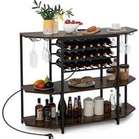 WEINREGAL mit Glashalter & Regalen Braun - Schwarz, Holz (120/92/40cm) - COSTWAY