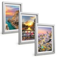 BILDER SET 3er Set - 20x30 cm Silberner Rahmen - Sonnenuntergang am Meer - Silberfarben, Kunststoff (20/30cm) - TULUP