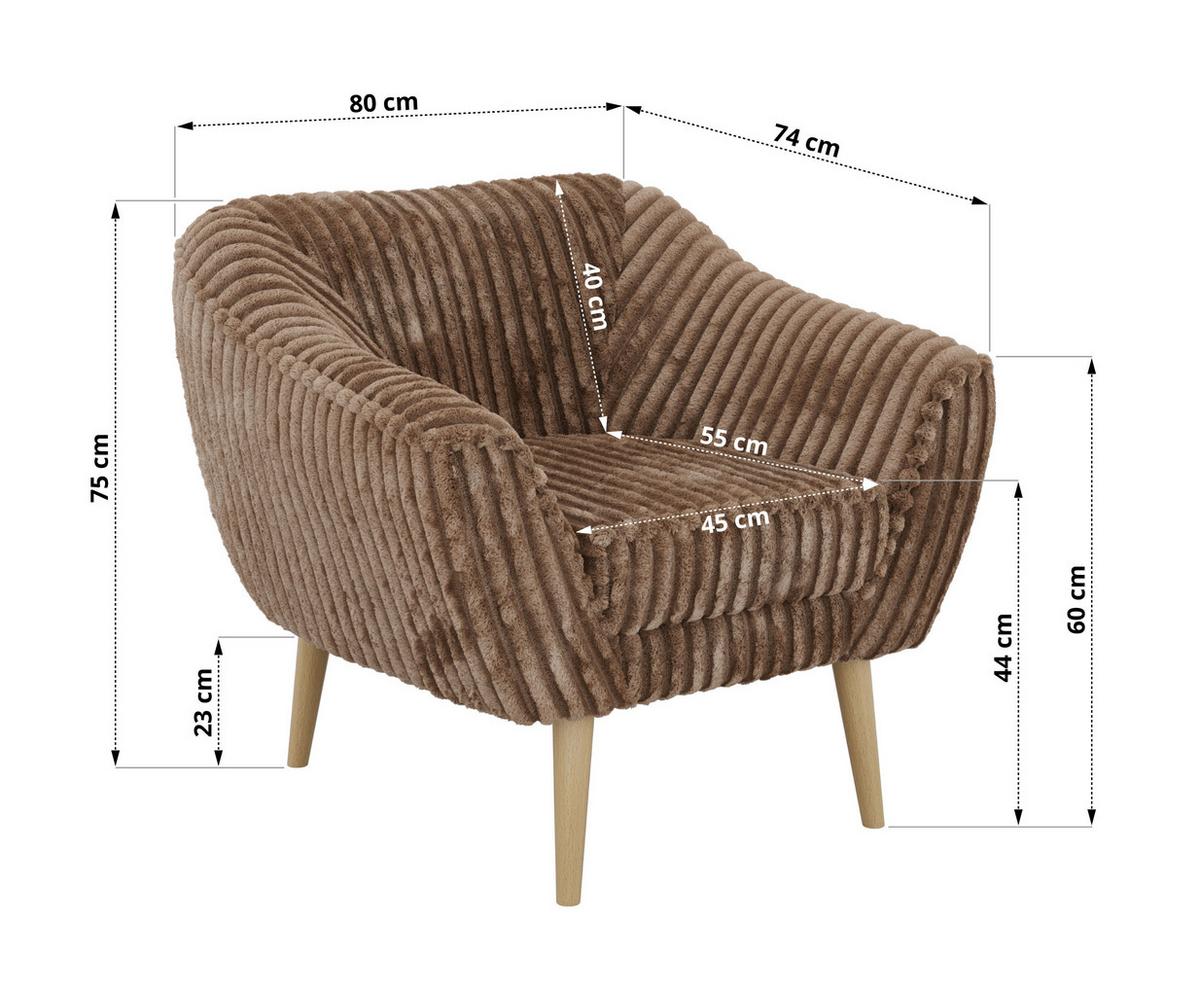 SESSEL PIRS - Braun Cord - Holzbeine - Buchefarben/Braun, Holzwerkstoff/Textil (80/75/74cm) - MKS