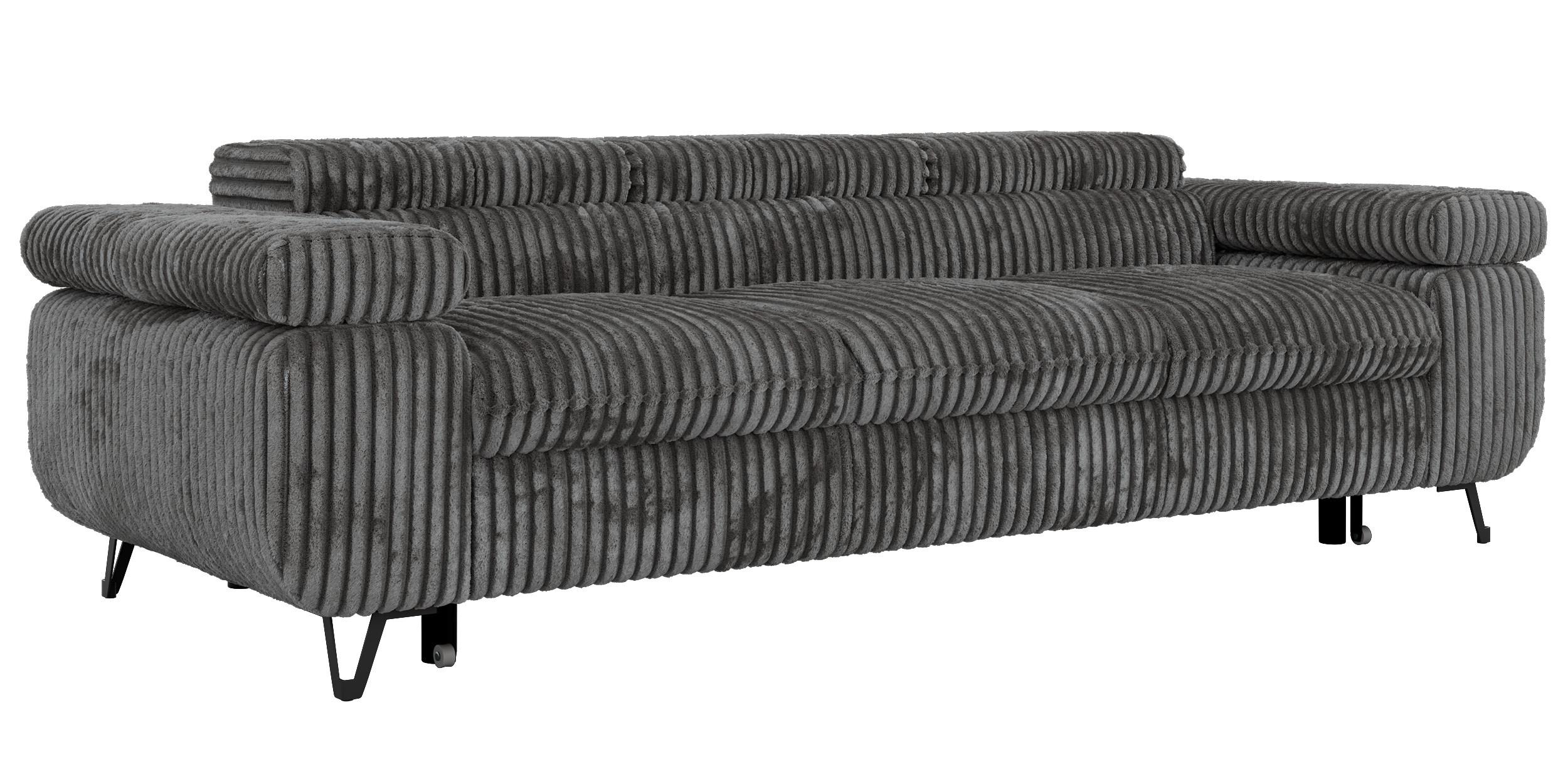 3-SITZER SOFA PETER mit Schlaffunktion - Grau Cord - Schwarz/Grau, Textil/Metall (262/76/99cm) - MKS