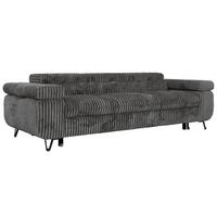 3-SITZER SOFA PETER mit Schlaffunktion - Grau Cord - Schwarz/Grau, Textil/Metall (262/76/99cm) - MKS