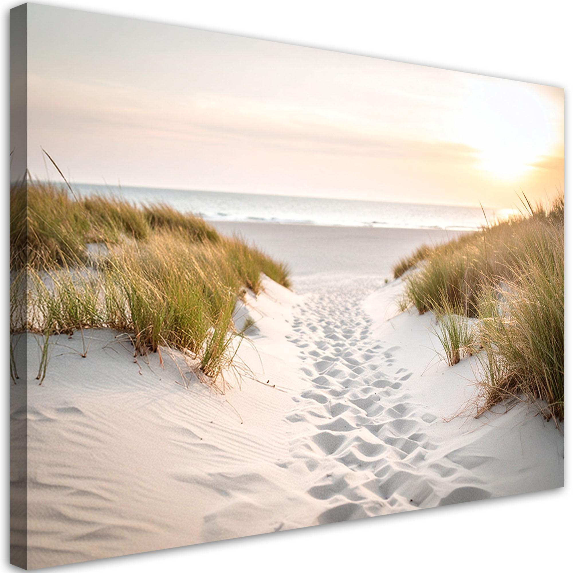 LEINWANDBILD Weg zum Strand Sand Meer Pflanzen 90x60cm - Beige, Textil (90/60cm) - Feeby